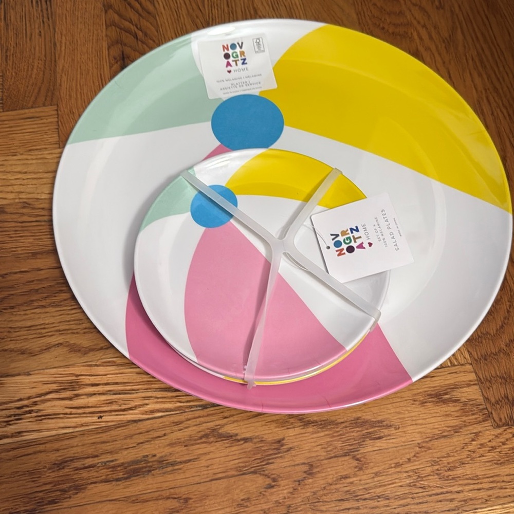 Novogratz Summer beach ball platter, and salad, appetizer  Plates set
